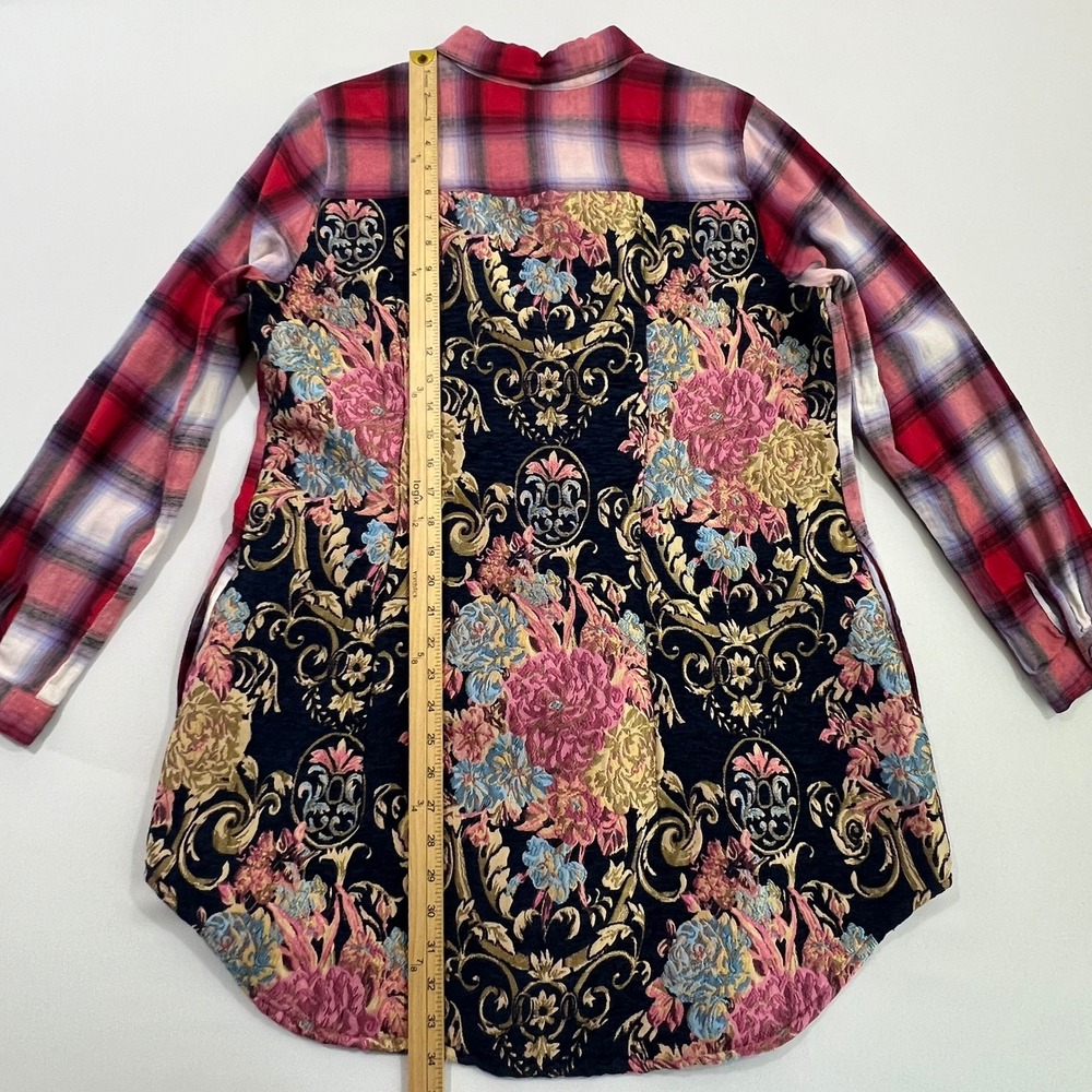 Soft Surroundings Flannel Tapestry Floral Back Tunic Shirt XL Boho Mixed Media - Picture 8 of 13